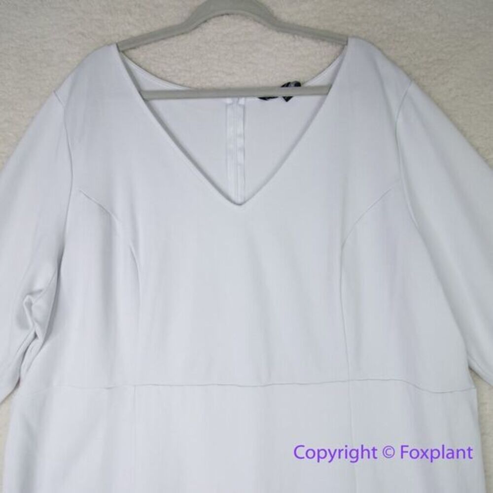 New! Eloquii Classic White V-Neck‎ 3/4 Length Sleeve Sheath Dress, size 28 - Picture 4 of 16